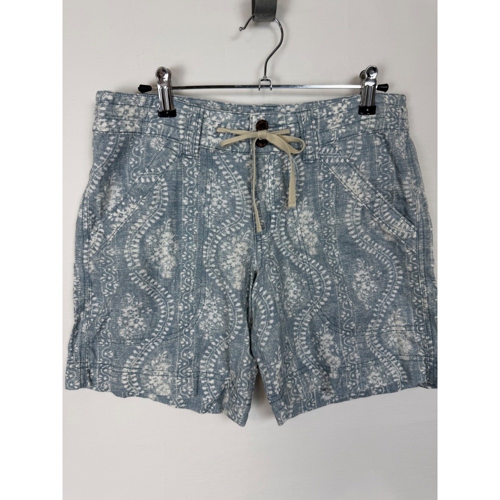 Patagonia Linen Blend Shorts Womens 2 Blue White Drawstring Pockets Casual